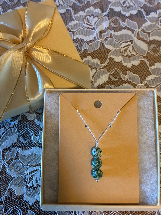 Tree Agate - Beaded Drop Necklace