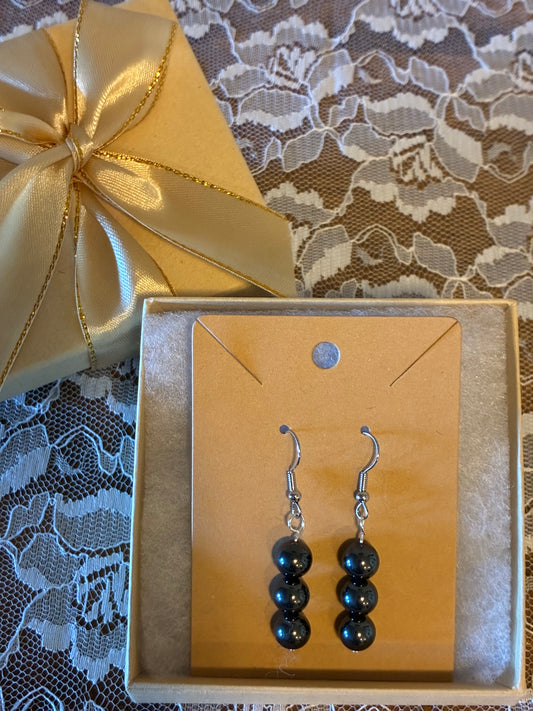 Hematite - Beaded Drop Earrings