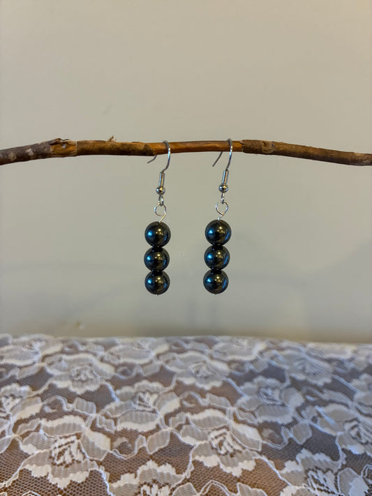 Hematite - Beaded Drop Earrings