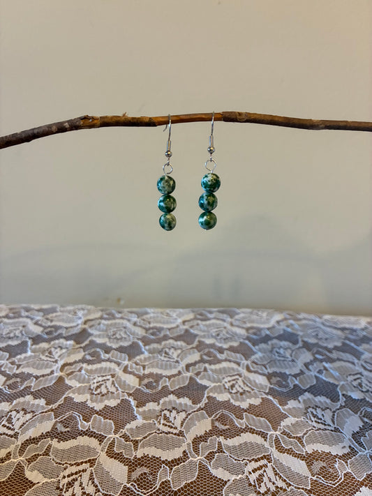 Tree Agate - Beaded Drop Earrings