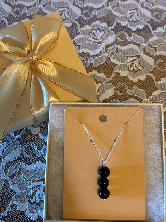 Black Onyx - Beaded Drop Necklace