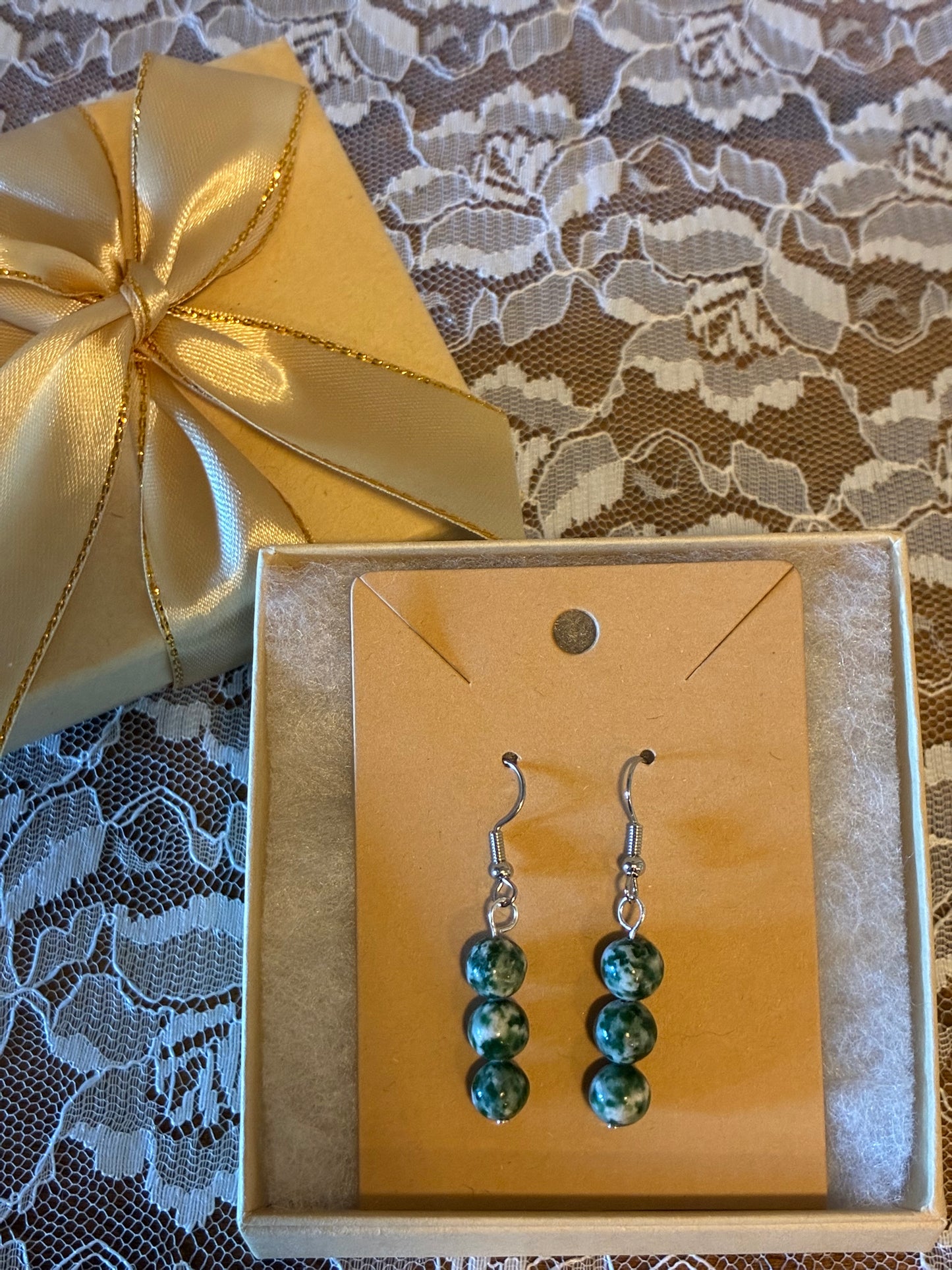 Tree Agate - Beaded Drop Earrings